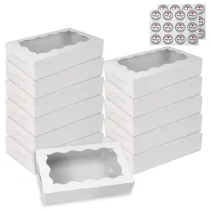 7.09'x4.9'x1.57' White Bakery Boxes with Window, Cookie Boxes for Packaging, Treat Boxes for Cupcakes, Valentine's Day, Mother's Day, Christmas, ana Holiday Gatherings.
