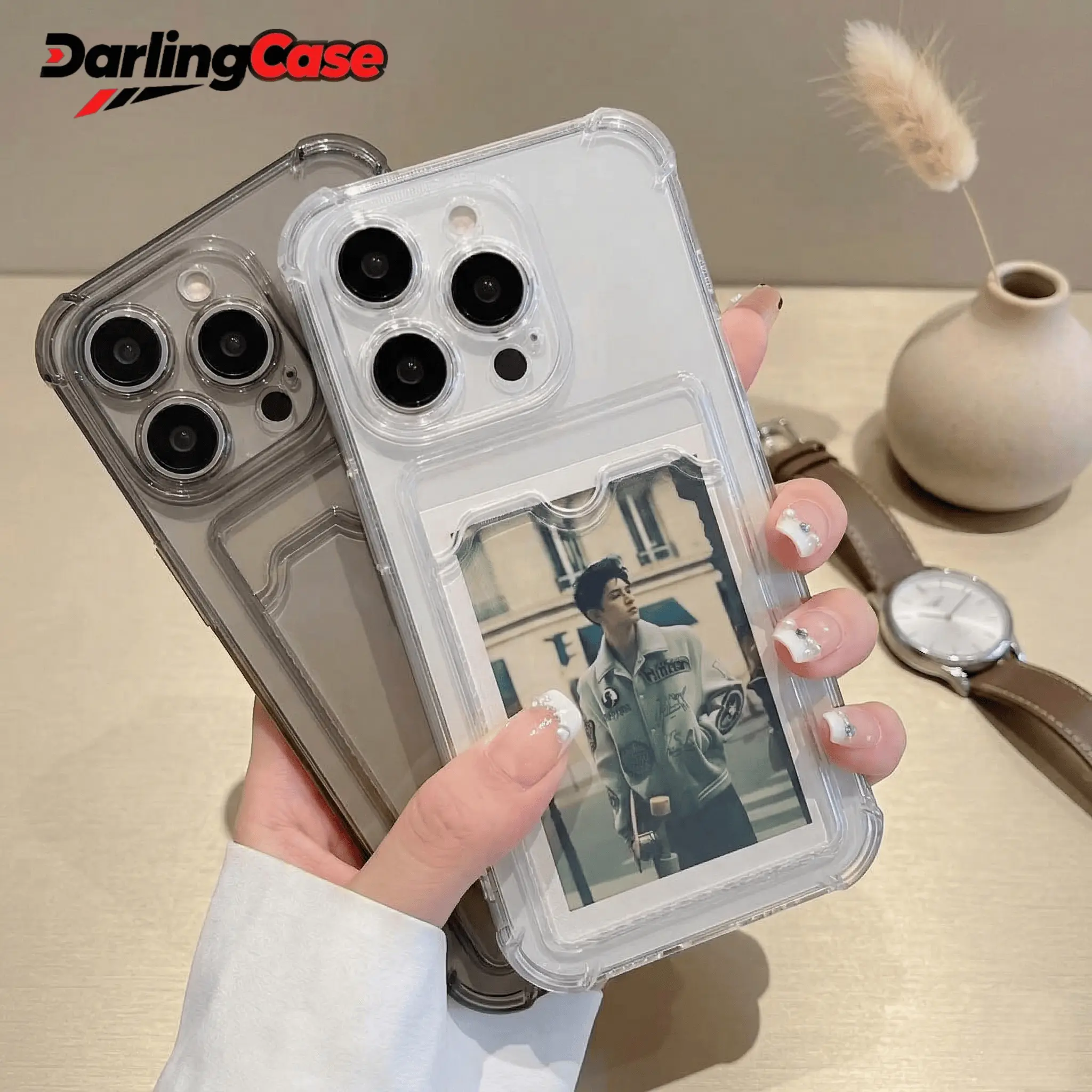 Darlingcase Durable transparent TPU phone case with card slots and a transparent shock-resistant back cover, compatible with iphone 17 phone case  16 15 14 13 12 Pro Max Protective Smartphone Casing Screen Protector Cellphone Protection