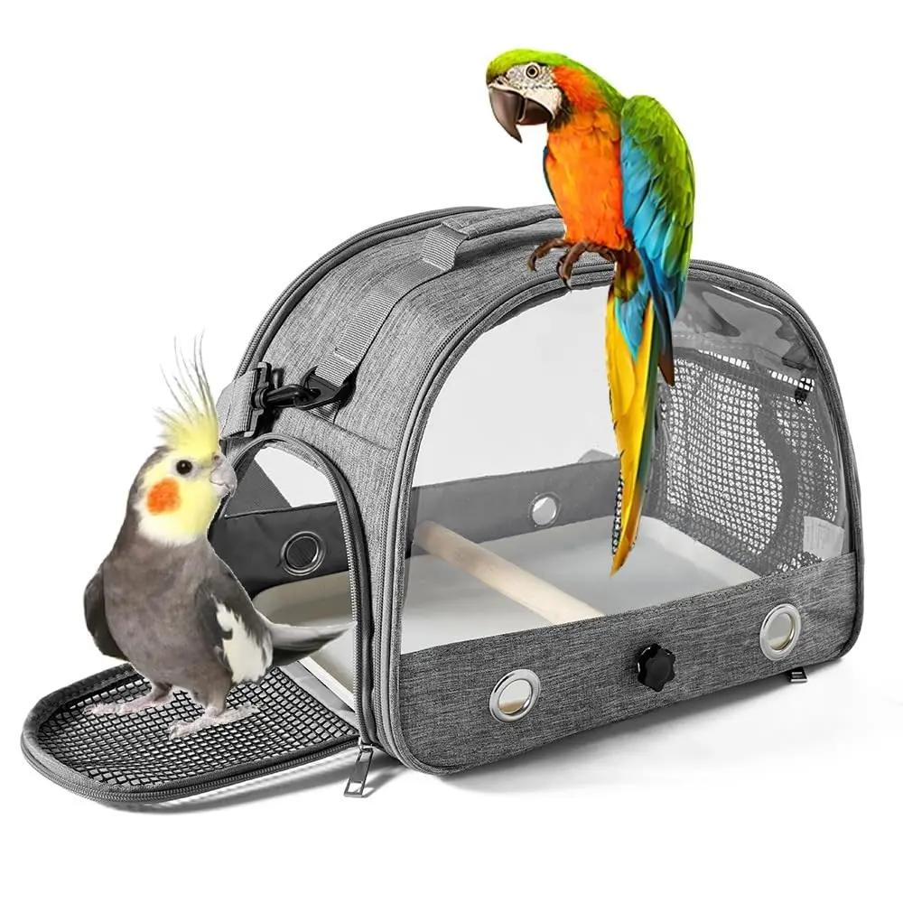 Portable Parrot Travel Bag, Breathable Shoulder Strap Small Pet Cage, Animal Carrier, with Observation Window, Stand Pole, Tray, for Parrots, Budgies, Hamsters, Enclosure