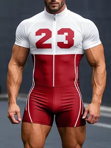 INCERUN Men's Casual Fashion Sports Jumpsuit, Short Sleeve Digital Print Skinny Bodysuits, Perfect for Gym Wear