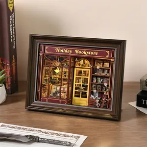 DIY 3D Vintage Frame Wooden Book Nook Kit - Woodwork Toy, Living Room Decoration, Christmas Gift for Book Lovers