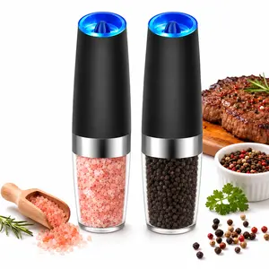 ONESHOW HOME Electric Salt and Pepper Grinder Set, Automatic Gravity Pepper Mill, Adjustable Coarseness, Battery Powered with LED Light, Stainless Steel Spice Grinder 2 Pack Kitchen Gadgets Kitchenware