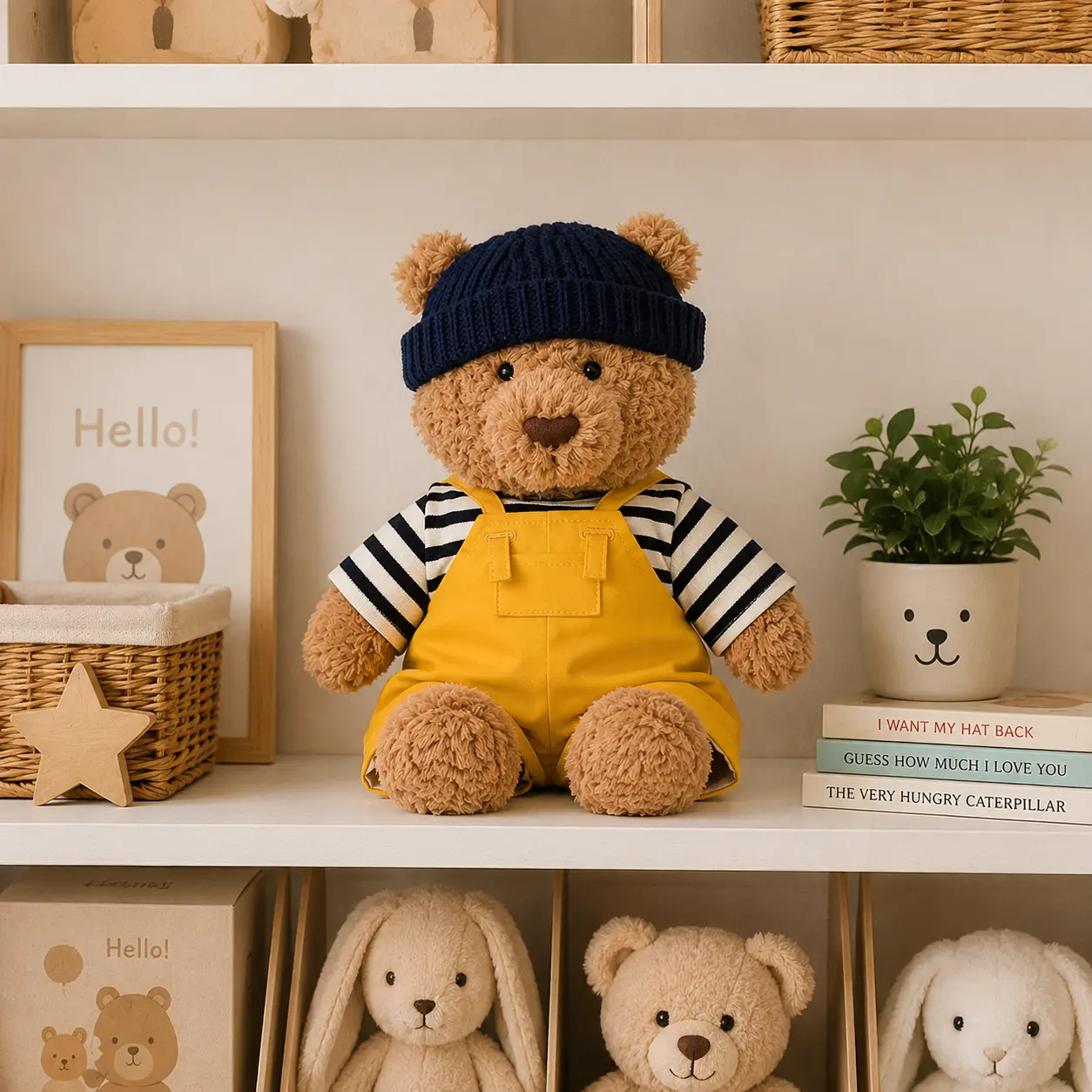 Jellycat Brown Teddy Bear Plush Toy in Yellow Rain Overalls – Cute Stuffed Animal