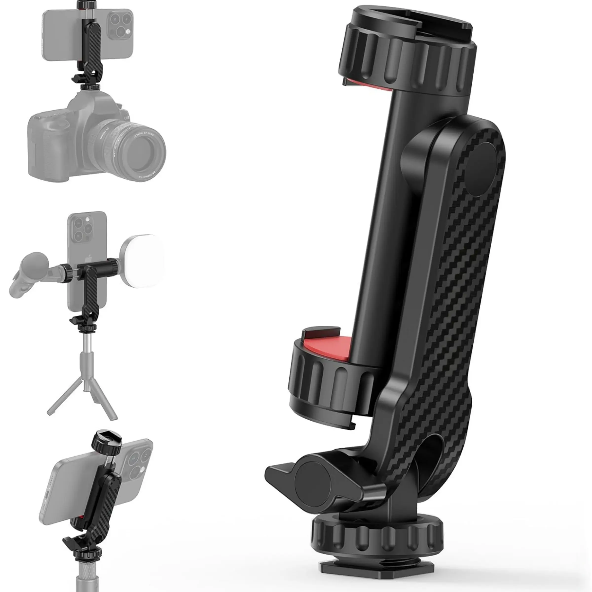 Tripod Phone Stand, Universal Smartphone Adapter with 2 Cold Shoes and 1/4 Inch Screw, 360° Rotation and 180° Tilt Adjustment, Accessories, Adjustable, Mount, Rotating Phone Tripod