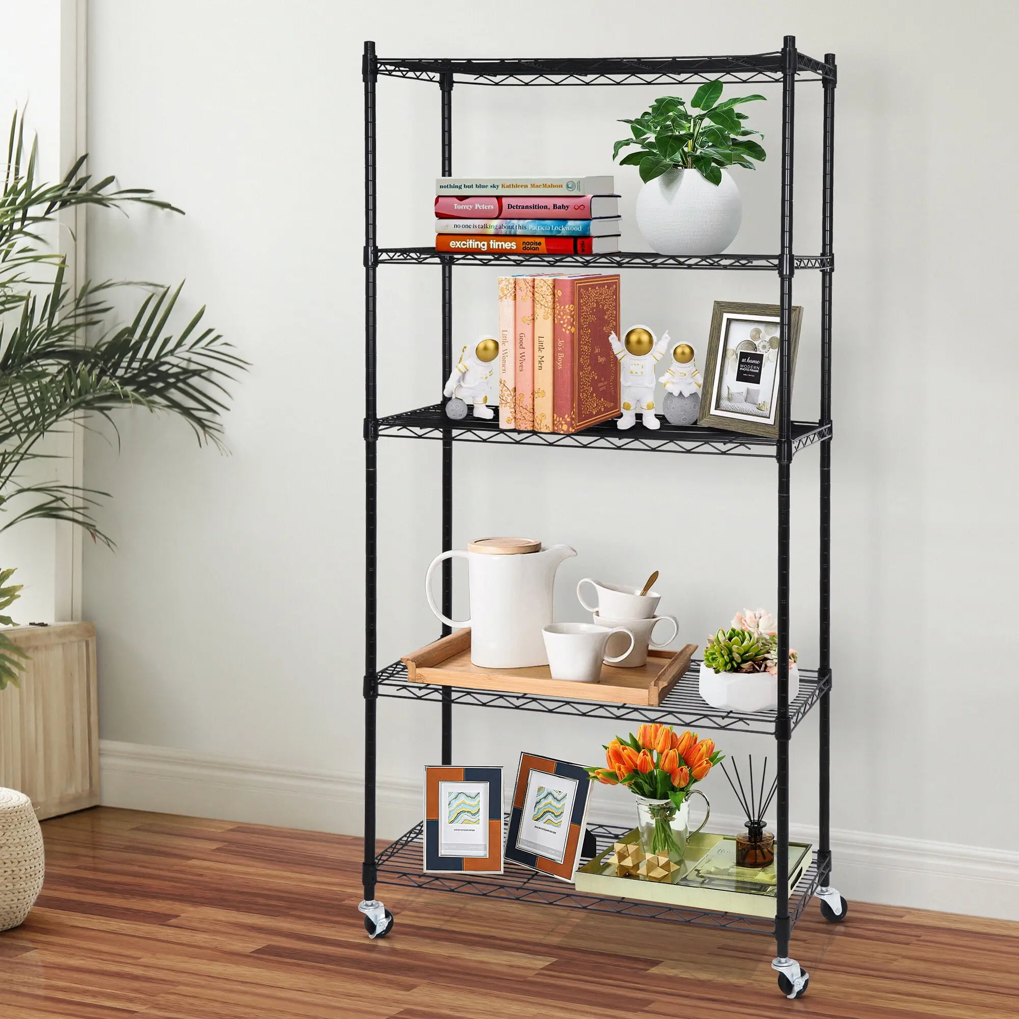 Segawe Freestanding 5-Tier Adjustable Metal Wire Corner Storage Rack with ABS Components, 66lb Capacity Home Organizer for Bedroom Storage, Wardrobe Dorm Room & Garage Organization, Home Supplies, Steel Mesh