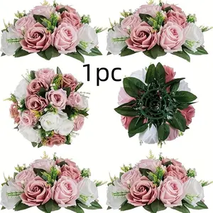 Reusable rose imitation flower table decoration, Plain Flower Decor, engagement banquet scene decoration artifact, pink gold light luxury wedding table flower arrangement cross-border hot