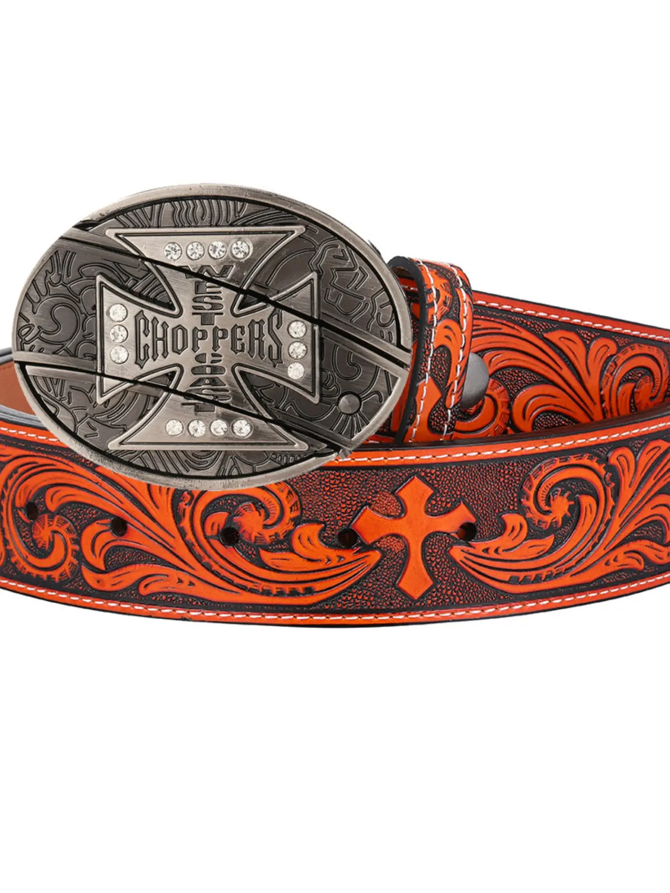 Cross Pendant Fashion Multi-Functional Carved Design Belt for Men, Cool Belts, Punk Style Animal Pattern, All Seasons Accessory with Knife Attachment, Stylish Belts