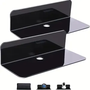 Acrylic Floating Wall Shelf Set of 2, Wall Mount Compatible, Damage-Free Installation, Space Expansion, Cable Management, Smart Speaker Stand, Anime Figure Display Rack