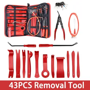 43Pcs Car Trim Removal Tool Auto Terminal Removal Key Tool Auto Clip Pliers Stereo Removal Tools Car Upholstery Repair Removal Kit, Blue/Red