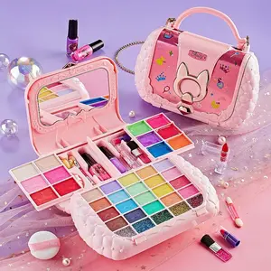 Children's makeup bag that folds into a shoulder bag, with a mirror, washable, role-playing makeup toy set, non-toxic and safe, perfect for Christmas or birthday gifts