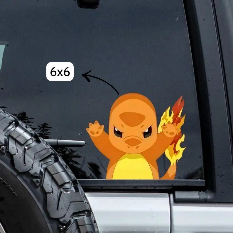 Charmander Peeker Sticker | Vinyl waterproof sticker | Gift for Game lovers, Angy Char Char Vinyl Car Window Peeker Sticker Car Decals Decals For Vehicles