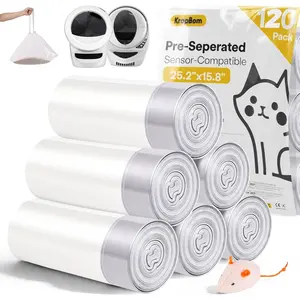 120 Pack 5/4/3 Waste Bags for Cat Litter Box Robot, Transparent Self Cleaning Litter Box Liners for Most Automatic Cat Litter Boxes, Pre-Separated Heavy Duty, 9-11 Gallon Capacity