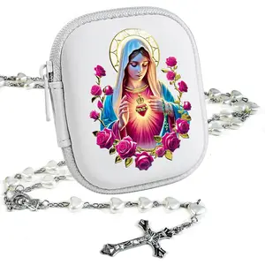 Rosary Beads Catholic for Women - Pearl Beads with Classic Cross, Virgin Mary Zippered Prayer Box, First Communion Gifts, Baptism Confirmation Jewelry