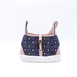 Pre-owned GUCCI Denim Shoulder Bags Jackie 1961 Blue&Pink Denim&Calfskin Hobo Bag T10413786