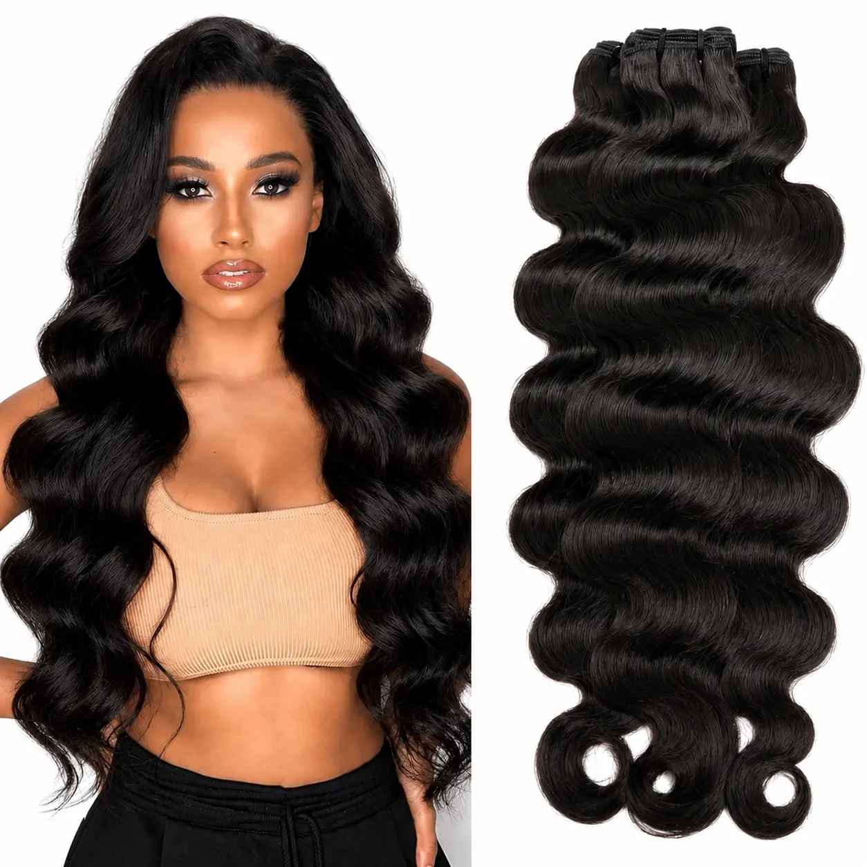 Body & Straight  Wave Human Hair Bundles for Women, Soft Bouncy Hair Extensions, Natural Black Wavy Bundles, Easy to Maintain Daily Styling Hair