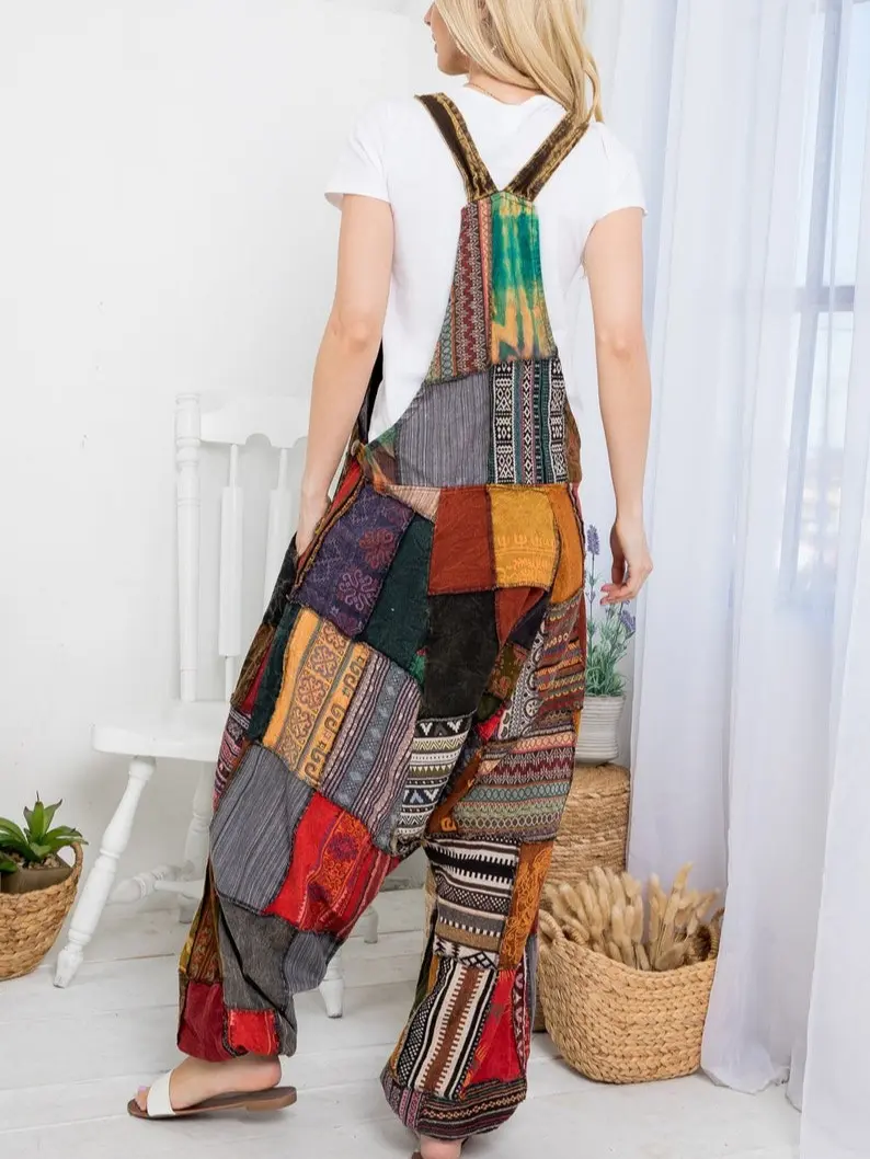 Patchwork Women's Cotton Jumpsuit - Free Size, Casual Style - Womenswear, Overalls