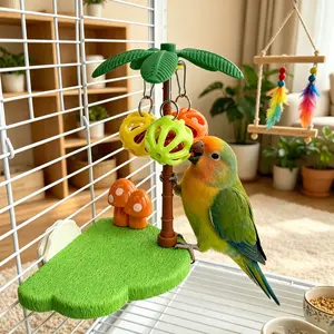 1PC Coconut Tree Cloud Parrot Perch with Bell, Bird Perches for Cage, Bird Stand for Scratch Sharpening, Bird Jumping Platform Birdcage Decoration Parrot Resting Stand Suitable for Birds and Small Pets