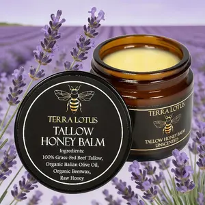 Terra Lotus Tallow Honey Balm | 100% Grass-Fed Tallow, Organic Olive Oil & Raw Honey | All-Natural Handcrafted Moisturizer for Soft Radiant Skin