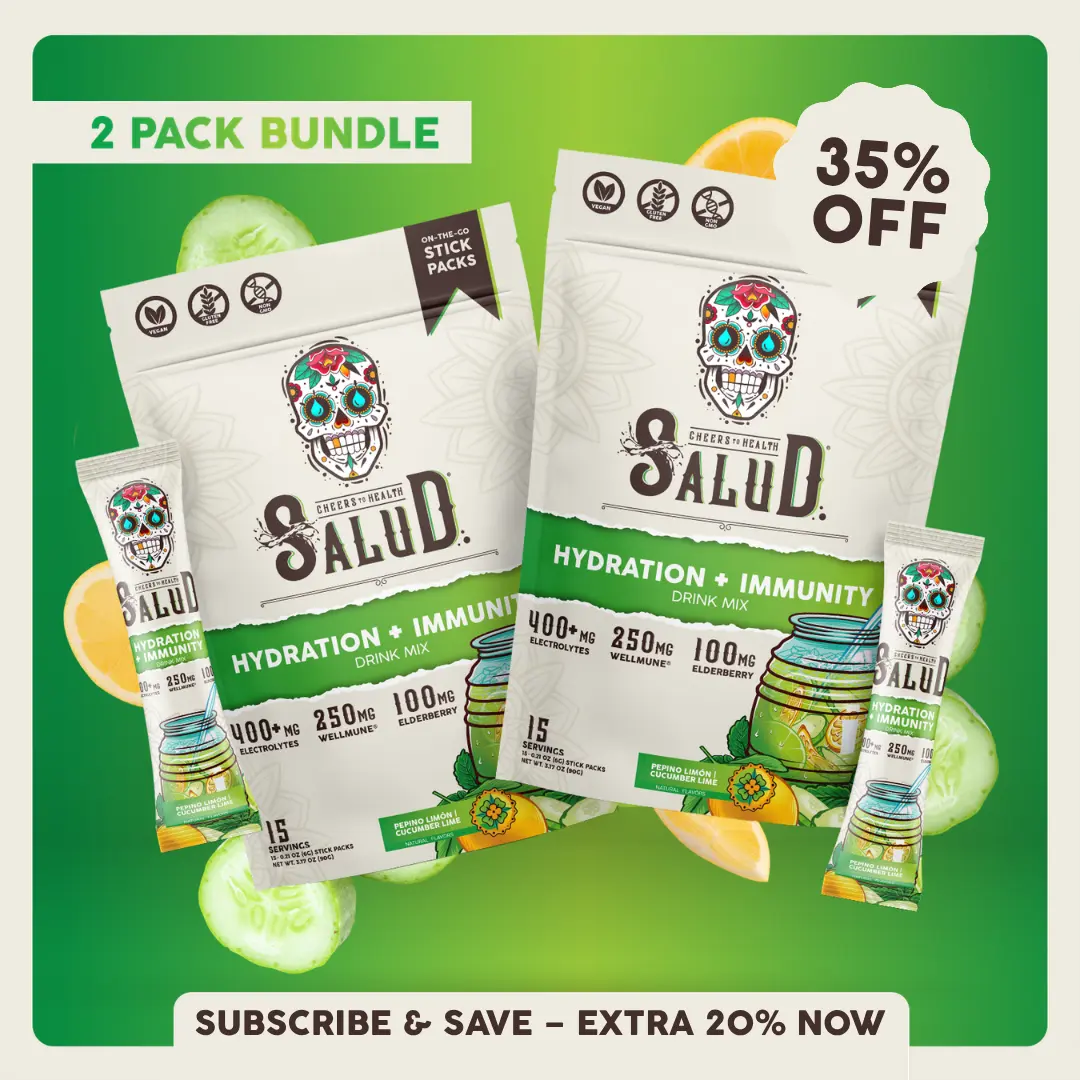 Salud 2-in-1 [Hydration + Immunity – Pepino Limón | Cucumber Lime Duo] Electrolytes Powder, Agua Fresca Drink Mix, Elderberry, Dairy & Soy Free, Non-GMO, Gluten Free, Vegan, Low Calorie, 1g Sugar (2-Pack, 30 Servings)