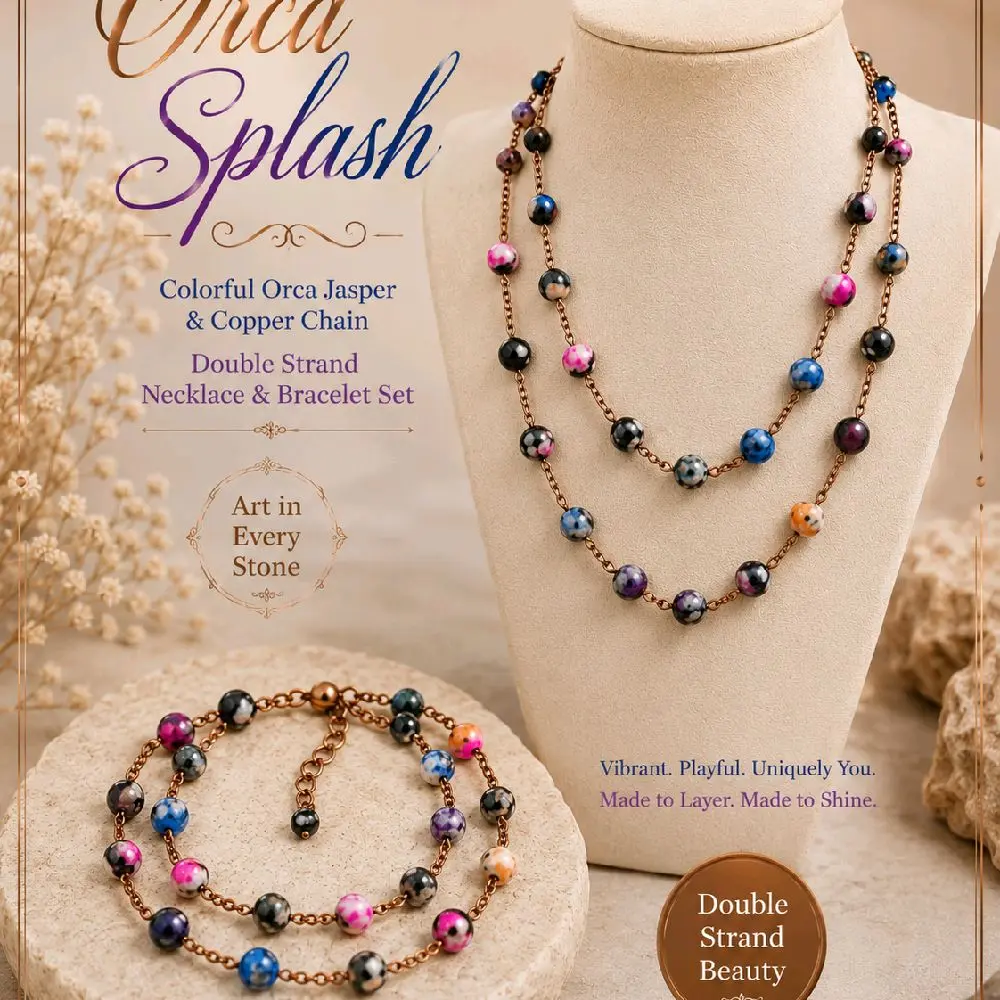 Orca Splash 2-Piece Jewelry Set - Double-Strand Necklace, Double-Strand Bracelet
