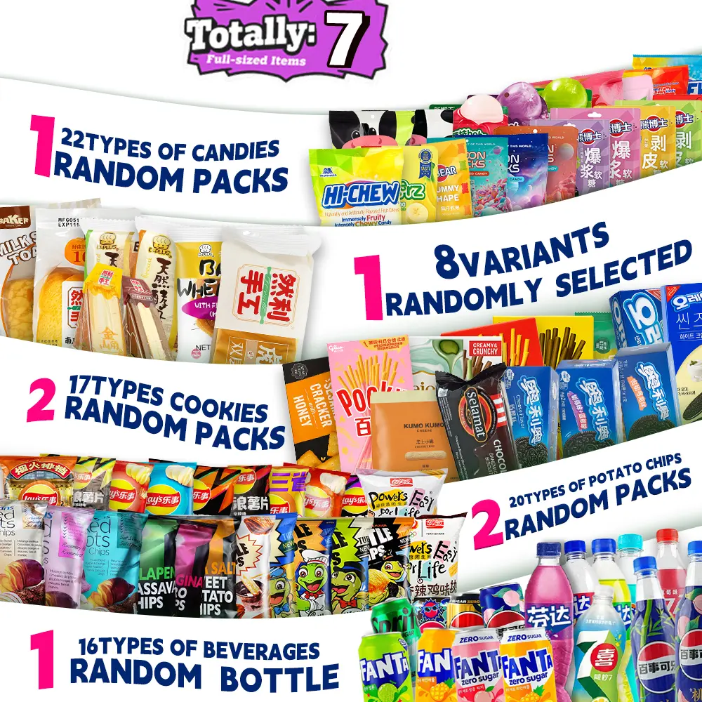 Asian Snack 7  Full-size Box with 7 Items Including Casual Snacks Drama-Watching Cookies Potato Chips
