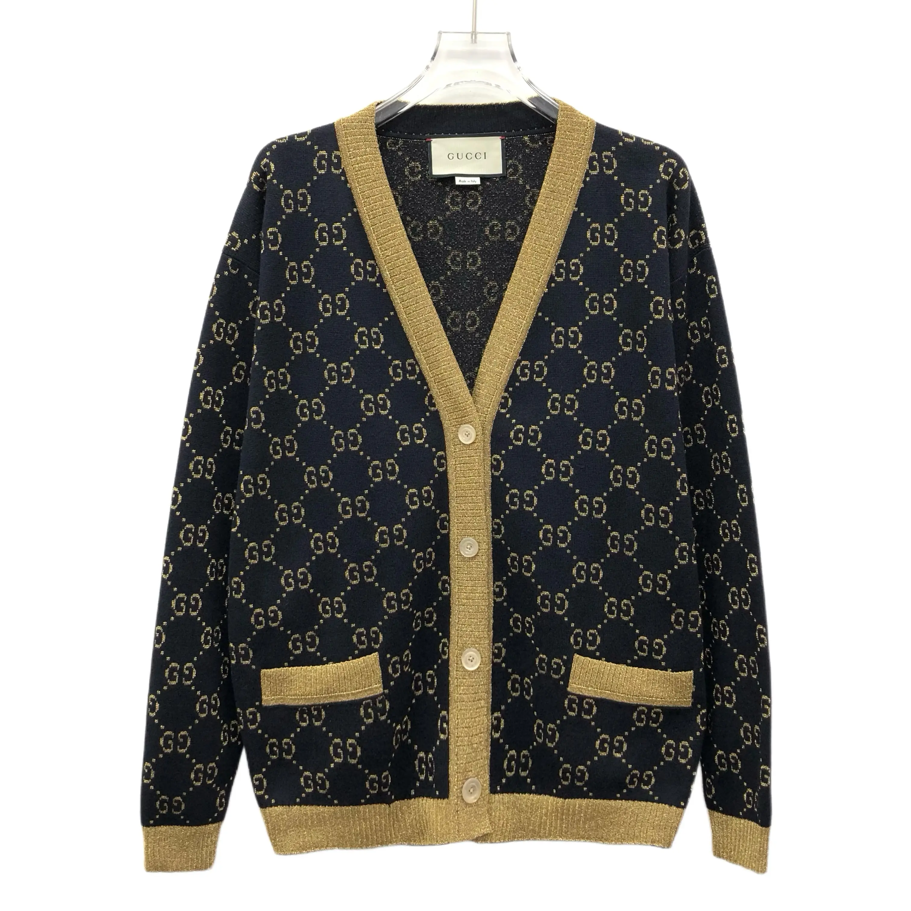 RDLTA- Gucci Black Logo Jacquard V-Neck Cardigan Size XS