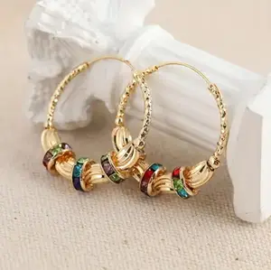 14K Gold Plated Multicolor CZ Hoop Earrings for Women, Boho Rainbow Crystal Large Hoop Earrings, Statement Fashion Jewelry, Hypoallergenic Gift for Her