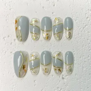 [Moonlit Elegance] Medium Oval Handmade Press on Nails, Fake Nails with Nail tool kit with Jelly Stickers, Reusable, Durable