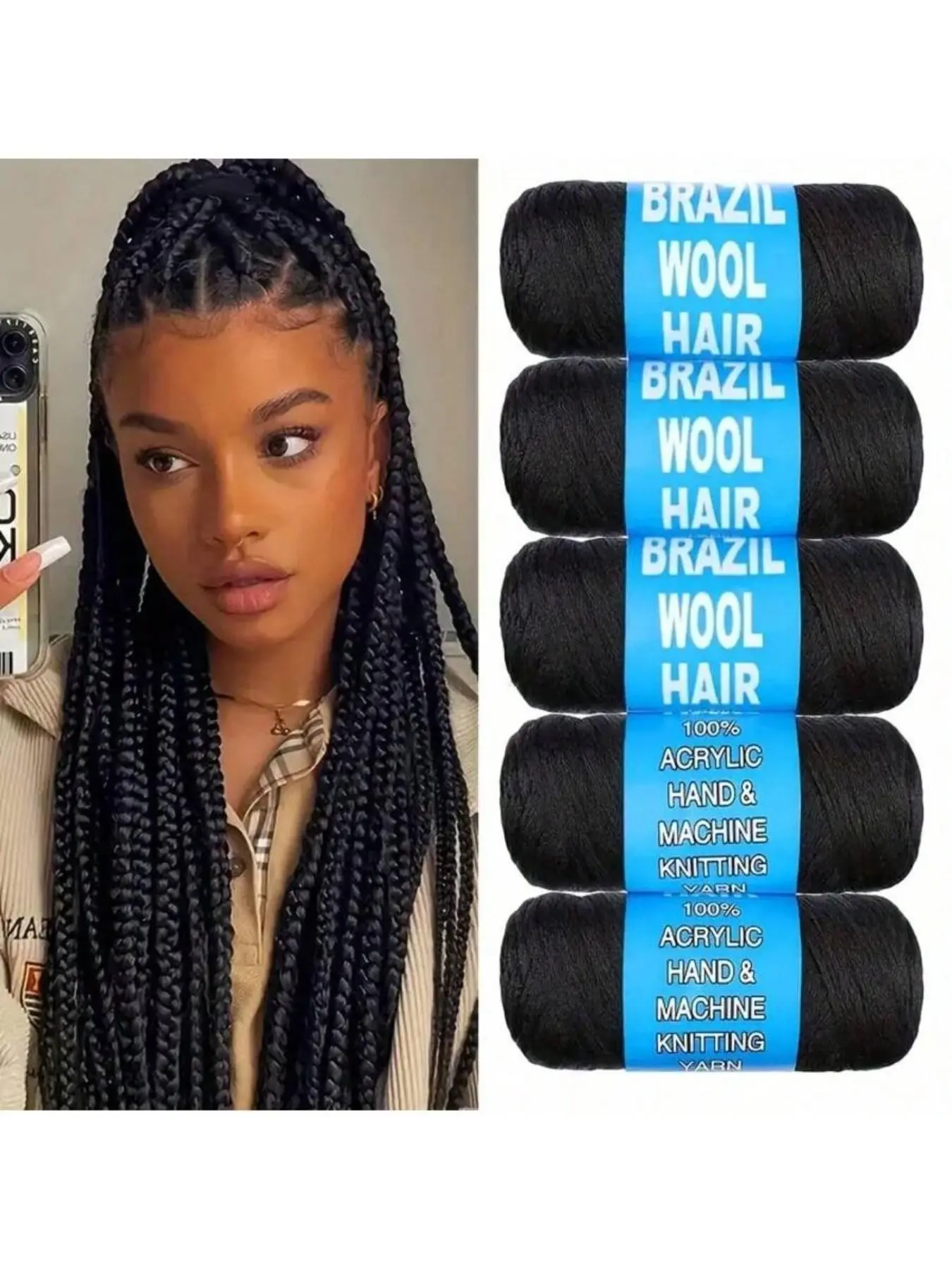 Bright Brazilian Wool Crochet Hair Extensions, Synthetic Extensions, DIY Extensions, Hair Weave, Soft and Durable, Ideal for Braiding, Box Braids, Perfect for Halloween and Christmas