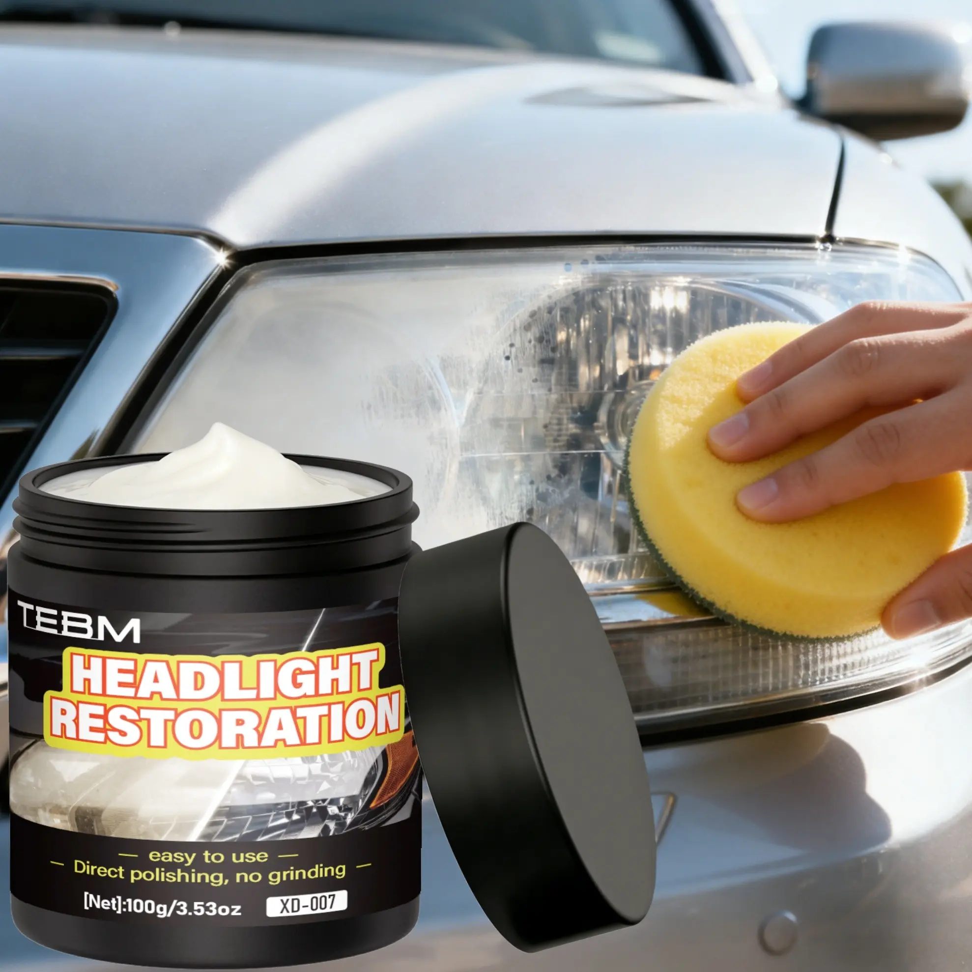 Headlight Restoration Kit, Headlight Polishing Agent, Removes Yellowing and Oxidation, Professional Car Headlight Cleaner for Car Interior Care