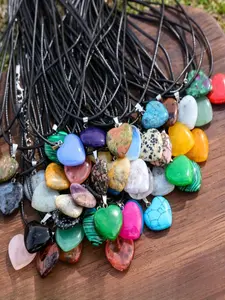 10-piece set of crystal heart-shaped pendant necklaces, loose crystal glass heart charms, assorted colors with adjustable leather necklace cords, suitable for DIY necklace jewelry making - Valentine's Day gift, birthday gift (5 pendants, 5 necklaces)