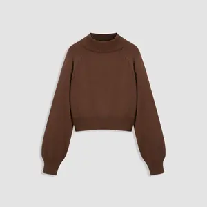 Cider [size 2-10] Knit Wool-blend High Neck Solid Long Sleeve Crop Sweater