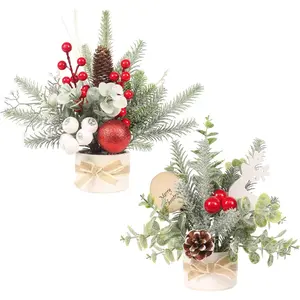 Small Mini Tabletop Christmas Tree,12" Artificial Little Potted for Christmas Decor, for Home Indoor Hliday Party Xmas Decor (Red/Green/White).