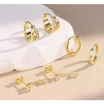 Ladies' hypoallergenic earrings, thick and stackable design, exquisite silver cartilage earrings Ladies' hypoallergenic earrings, thick and stackable design, exquisite silver cartilage earrings