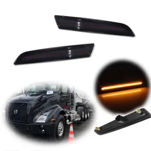 2pcs Smoke Amber LED Front Bumper Side Marker Lights For 2018 2019 2020 2021 2022 2023 2024 Volvo VNL VNR VNX,Replace OEM 23760339, 23760347