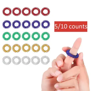 5/10 counts Acupressure Rings Spiky Sensory Finger Rings, Spiky Finger Ring Acupressure Ring Set for Teens, Adults, Silent Stress Reducer and Massager Finger Massage Tool-Random Color