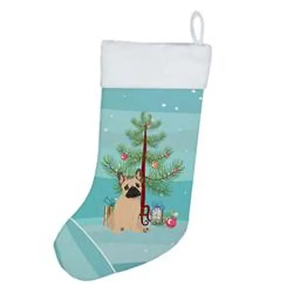 18 x 13.5 in Unisex Fawn French Bulldog No.1 Christmas Stocking with Hanger, 0.4 lbs 100% Polyester Suede Festive Home Decor Gift, Home Supplies