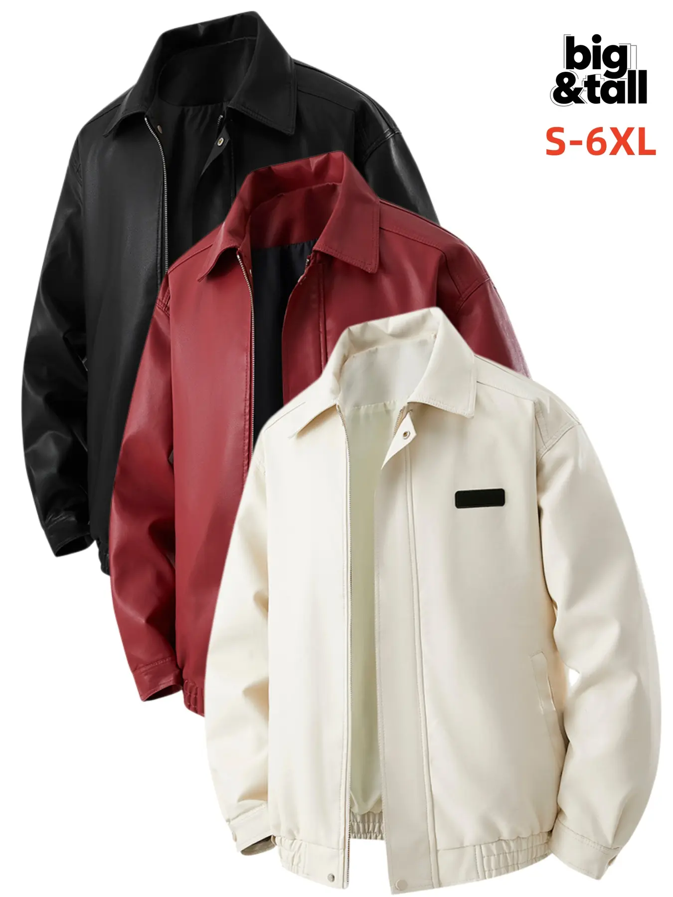 Men's Lapel Faux Leather Bomber Jacket, Loose Zip Up Casual PU Leather Coat, Minimal Label Decor Streetwear Outerwear, Elastic Hem Lightweight Moto Jacket For Autumn Daily Urban Outfits