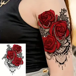 Girl's Beautiful Rose Flower Temporary Tattoo Sticker, Waterproof Design, Long-Lasting Up to 7 Days, Perfect for Special Occasions & Daily Wear