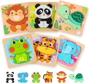 edutree Wooden Puzzles for Toddlers 2-4, 6 Pack Animal Shape Puzzle Montessori Toys for 1 2 3 Year Old, Educational Learning Toys for Girls Boys, Christmas Gift Black Friday