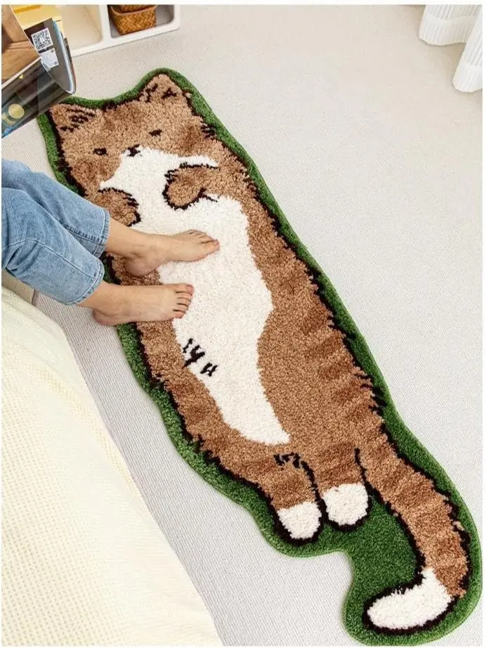 Bedroom rugs, suitable for living room, bedroom andbathroom - long cat-shaped yellow comfortable soft rug, Room Decor, Whimsical Room Decor