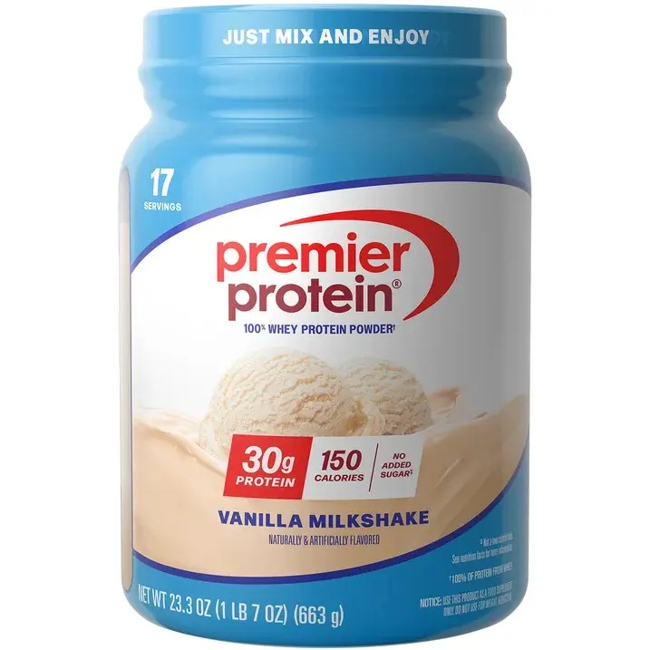Premier Protein 100% Whey Protein Powder, Vanilla Milkshake Flavor, 23.3 oz (663 g) Container, 17 Servings, Fitness Supplements