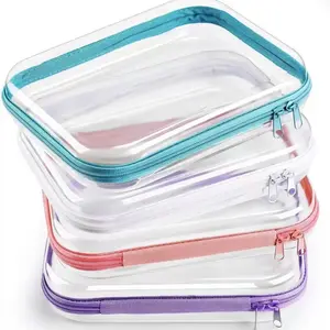 4PCS  Hard Clear Zipper Case Makeup Bags Plastic Pencil Pouch Transparent Storage Box Containers for Cosmetics, Snacks, Building Blocks, Puzzles