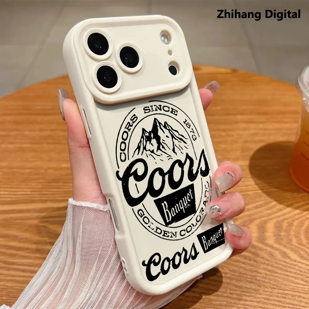 Coors Banquet Pattern Premium Durable 1.2mm Soft Silicone Cellphone Case - Glam Phone Accessory for iPhone 17 Pro Max/Air/16 Plus/15/14/13/12/11/11 Pro Max, Full Protection, Shockproof, Anti-Scratch, Customized Mobile Phone Accessories