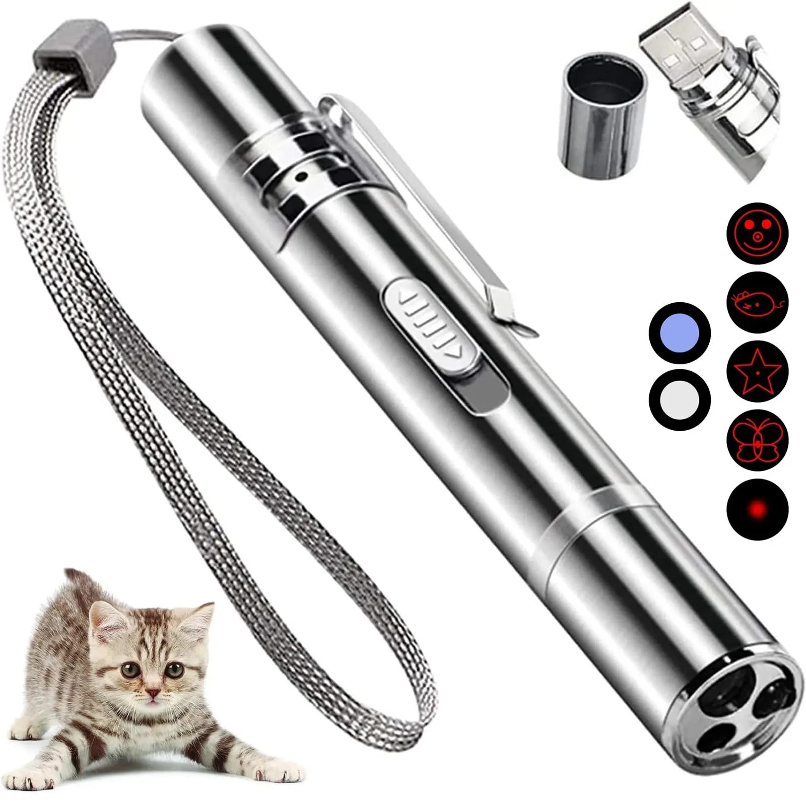 Pet Multi-Functional Laser Cat Toy, Dot Chasing Light, Interactive LED Pet Toy, USB Rechargeable, 5 Adjustable Modes, Indoor Use, Laser Pointer, Kitten