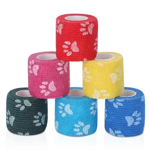 Pet Self Adhesive Elastic Bandage, 6 Counts/set Colorful Paw Print Bandage, Pet Outdoor Wrap Bandage, Pet Supplies for Dogs & Cats