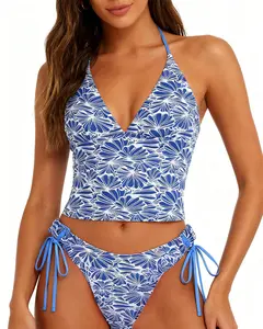 SEAMOLY Women's 2-Piece Floral Print Tankini Set - Halter Strappy Top, Casual Chic Bathing Suit, Swimsuit for Beach Holiday, Summer Vacations outdoorfun