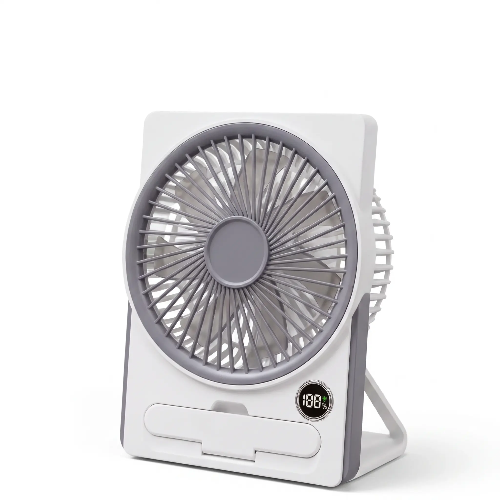 Rechargeable Cordless Compact Foldable Pocket-Sized Digital Display Desk Fan - USB-C Powered, Adjustable, Multifunctional, Unisex, with Phone Holder for Summer Home Cooling, Students