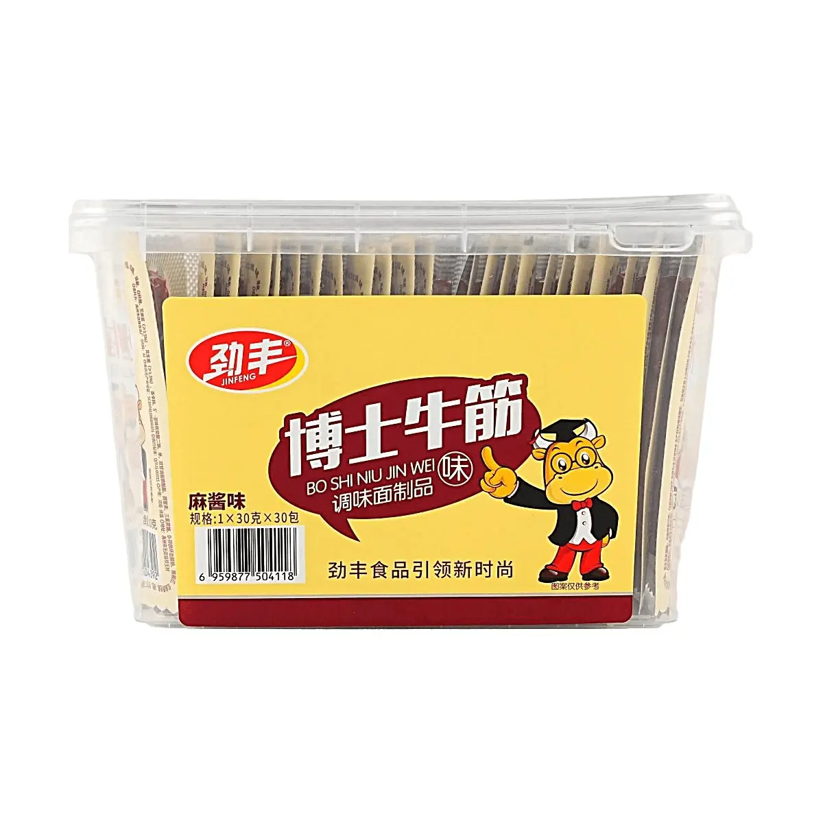 JINFENG Beef Tendon Snacks - Spicy Mala Sauce Flavor, 30g x 30 Packs Bulk, Classic Childhood Nostalgia
