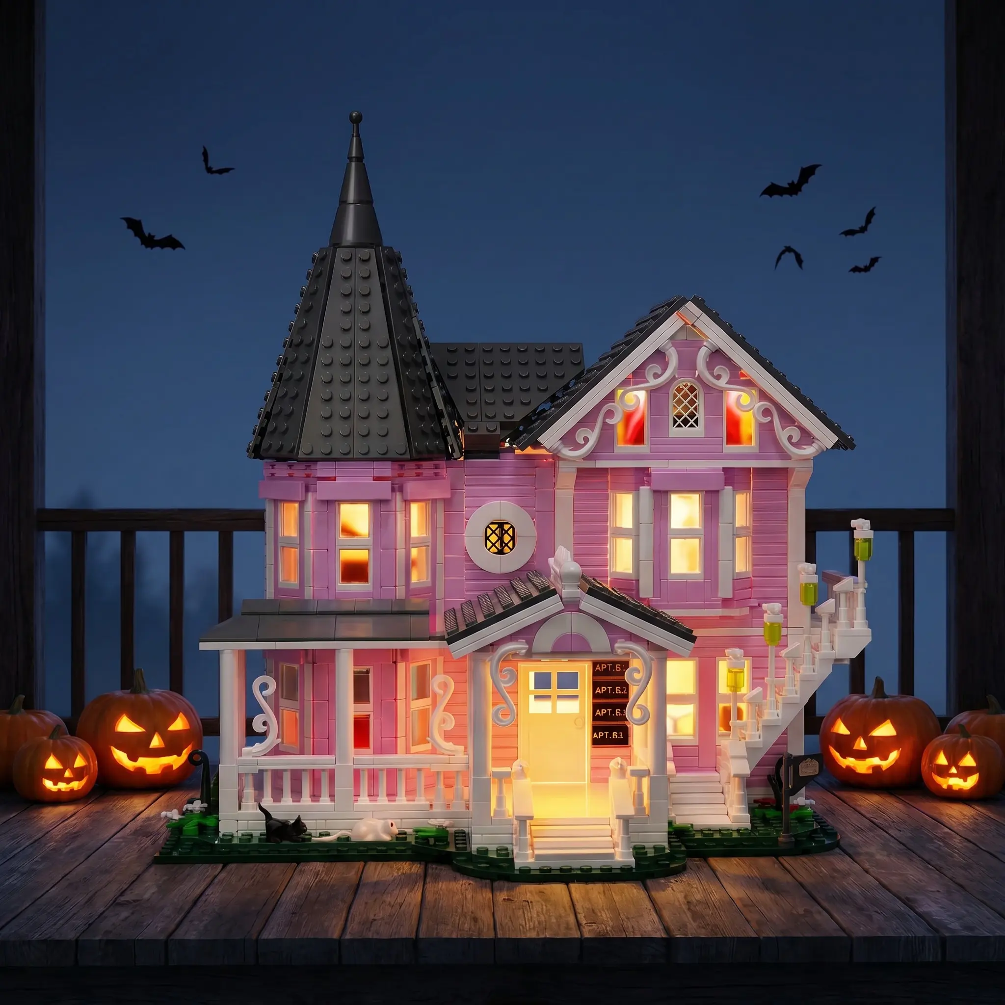 Pink Palace House Building Block  Set, Classic Pink Luxury Mansion Set with LED Lighting, Perfect Gift for Movie Fans and  Blocks Enthusiasts, Birthday, Halloween, Christmas Toys (1349 pieces)